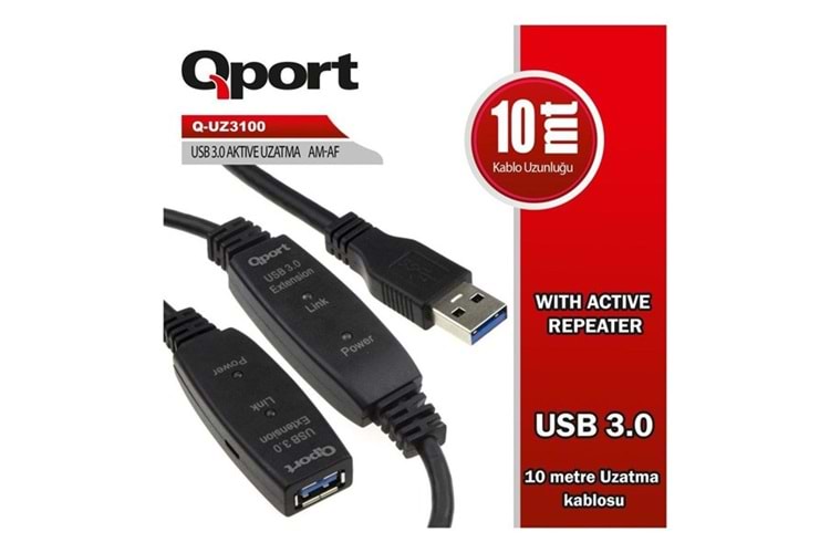 QPORT 10metre Q-UZ3100 USB 3.0 Aktif Uzatma Kablosu