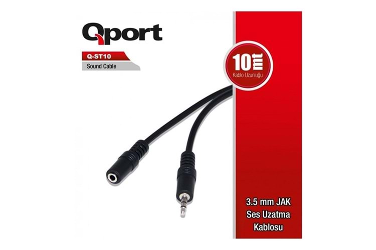 QPORT 10metre Q-ST10 3,5mm Jak Ses Uzatma Kablosu