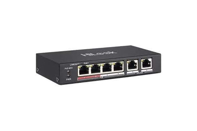 HILOOK 4port +2 UPLINK 60w FULL PoE NS-0106P-35(B) 10/100 Yönetilemez Switch Long Range 250Metre
