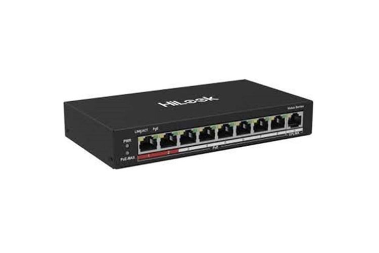 HILOOK 8port+2UPLINK 60w FULL PoE NS-0109P-60(B) 10/100 Yönetilemez Switch Long Range 250Metre