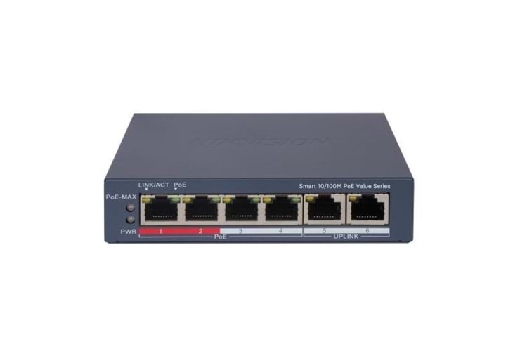 HIKVISION 4port 30w FULL PoE DS-3E1106P-EI/M 10/100 2-Uplınk Yönetilemez Switch Metal