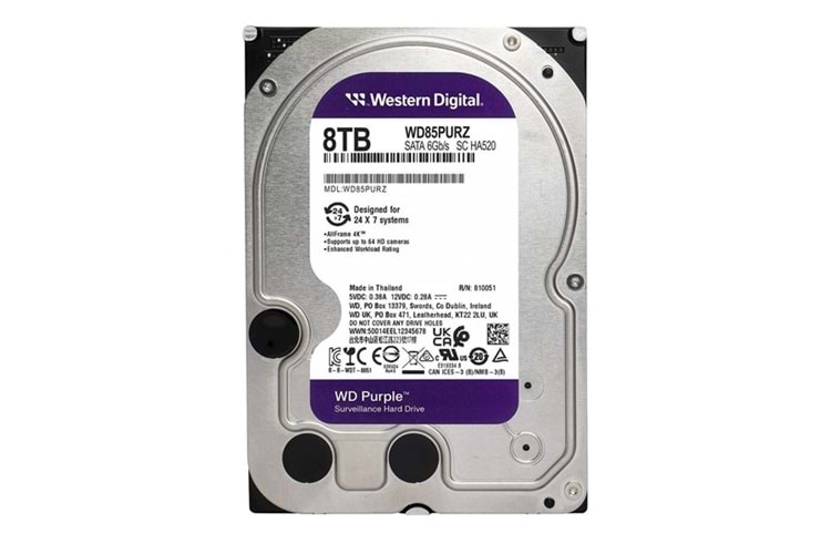 WD 8TB PURPLE WD85PURZ 5700 RPM 256MB SATA-3 Güvenlik Diski