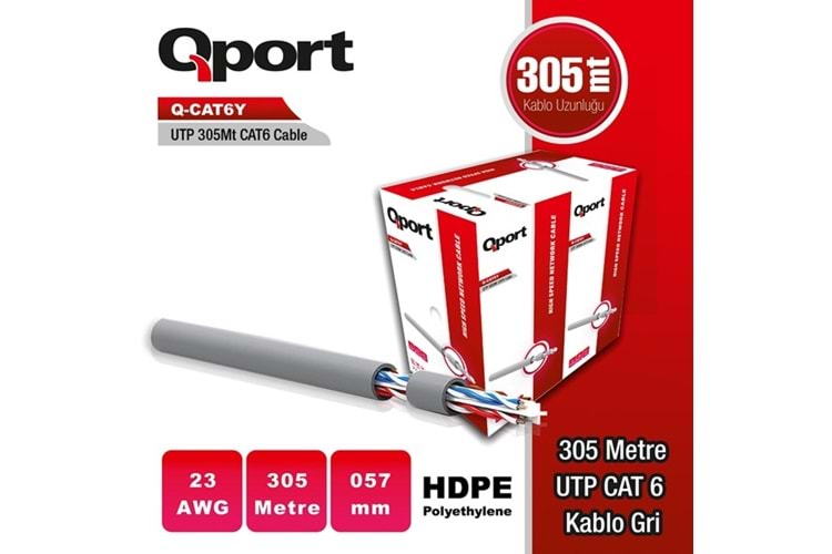 QPORT CAT6 Utp 23AWG Gri 305m Kablo Q-CAT6Y