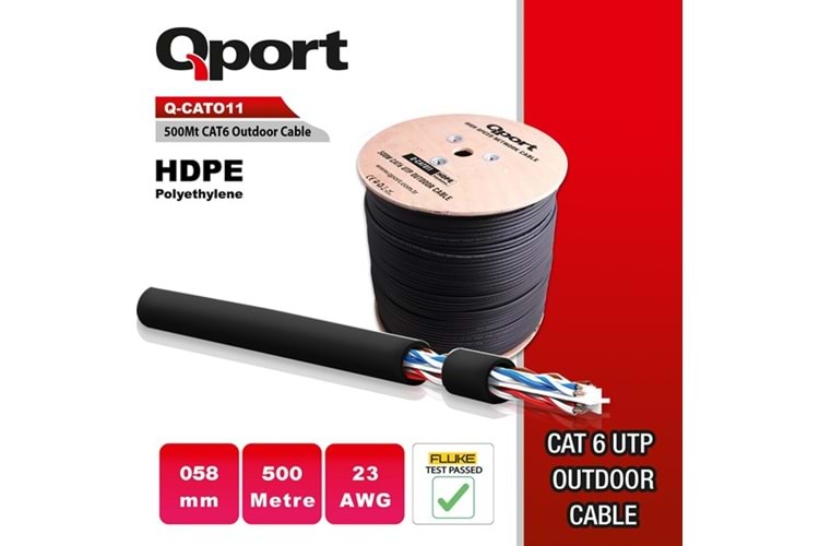 QPORT CAT6 Utp 23AWG Siyah 500m Outdoor Makaralı Kablo Q-CATO11