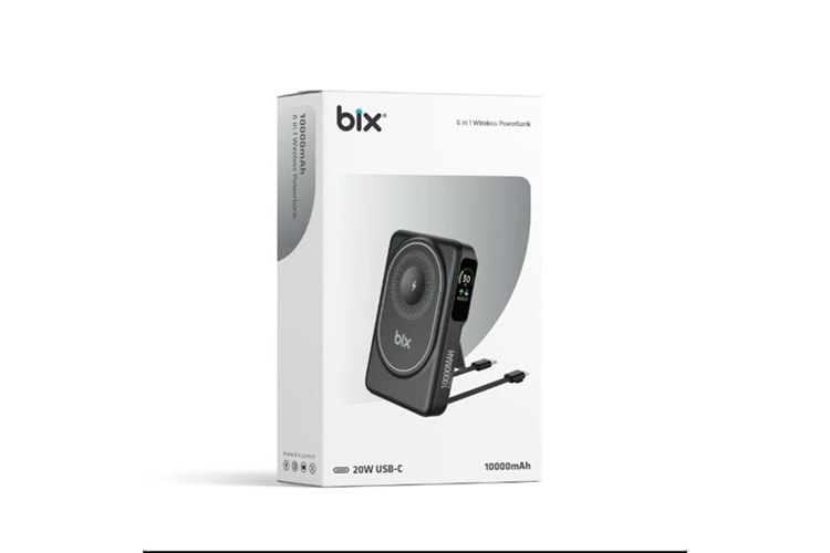 BİX 10000mAh TPB16-BK 6'SI 1 ARADA OLED EKRANLI Siyah KABLOSUZ POWERBANK