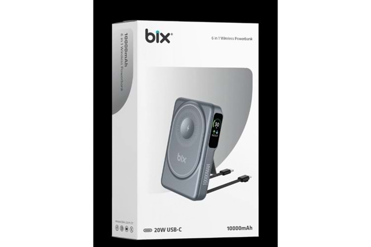BİX 10000mAh TPB16-GR 6'SI 1 ARADA OLED EKRANLI Gri KABLOSUZ POWERBANK