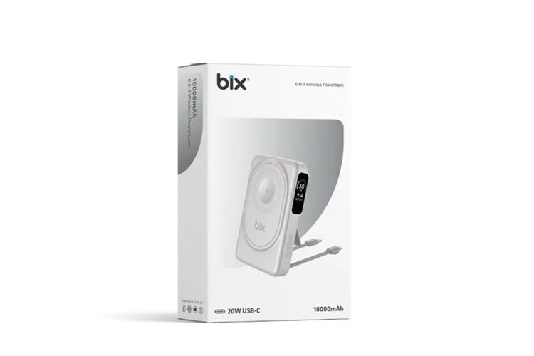 BİX 10000mAh TPB16-WE 6'SI 1 ARADA OLED EKRANLI Beyaz KABLOSUZ POWERBANK