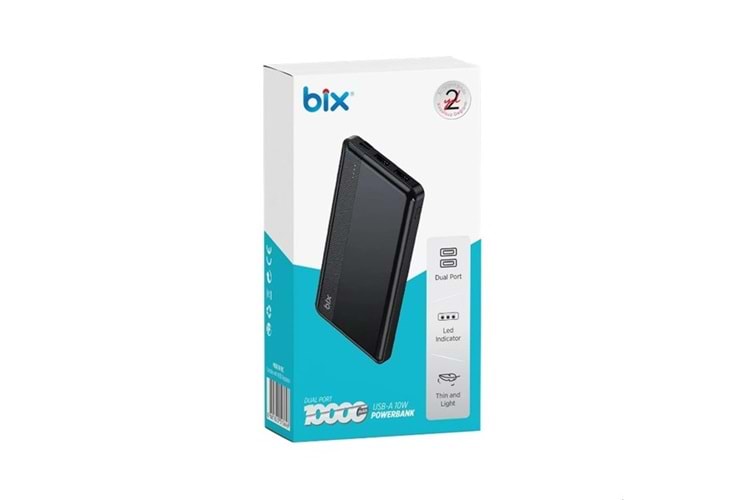 BİX 10000mAh BXPB108-BK 2x USB LED BİLDİRİMLİ Siyah POWERBANK