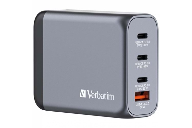 VERBATIM GNC-100 100W 4-Bağlantı Noktalı GaN Duvar Şarj Cihazı