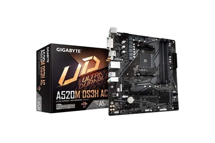 GIGABYTE A520 A520M-DS3H-AC WIFI DDR4 HDMI-DP-DVI PCIE 4.0 AM4 MATX