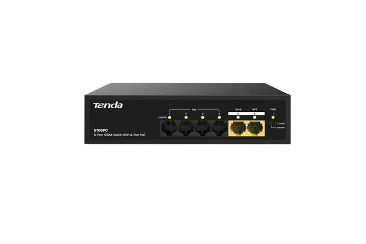 TENDA 6port 30w 4port PoE S106PC 10/100 Yönetilemez Switch	