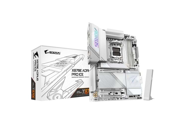 GIGABYTE X870E X870E AORUS PRO ICE WIFI7 DDR5 HDMI-DP TYPEC PCIE 5.0 AM5 ATX BEYAZ