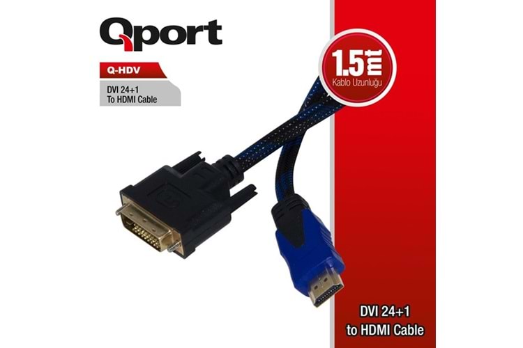 QPORT Q-HDV 1.5metre DVI (24+1)-HDMI Converter Çevirici Kablo
