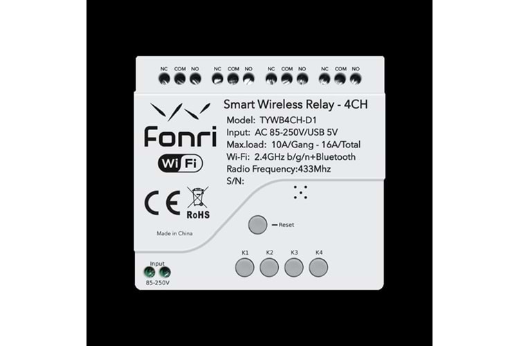 Fonri Wf3-Tm4-0201-01 Wıfı Kablosuz Akıllı Kablosuz Röle - 4 Kanal
