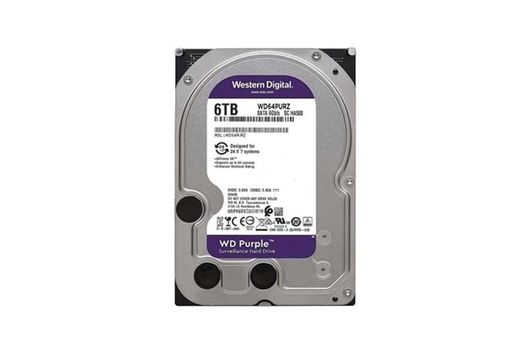 WD 6TB PURPLE WD64PURZ 256MB 5700RPM SATA-3 GÜVENLİK DİSKİ