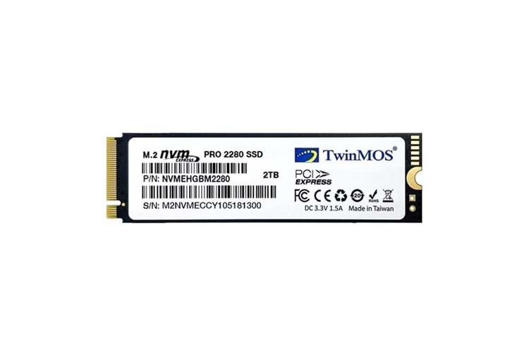 TWINMOS 2TB NVMe2TB2280AP 3500- 3080MB/s M2 PCIe NVMe Gen3 Disk