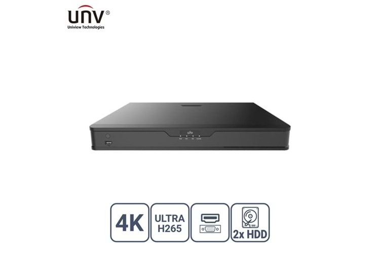 UNV 16kanal NVR302-16S2 2-diskli H265+ Nvr Kayıt Cihazı