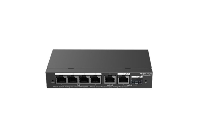 RUIJIE 4port RG-ES206GS-P GIGABIT 1-Uplınk 1-SFP 54W FULL POE Cloud Yonetılebılır Desktop Swıtch