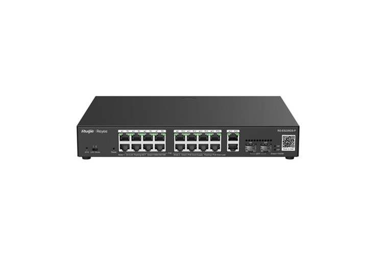 RUIJIE REYEE 16port RG-ES220GS-P GIGABIT 2-UPLINK 2-SFP 250W YÖNETİLEBİLİR POE SWITCH