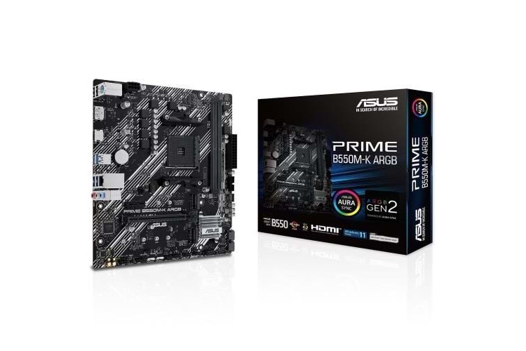 ASUS PRIME B550M-K ARGB DDR4 M2 PCIe NVME HDMI DVI PCIe 16X v4.0 AM4 mATX	