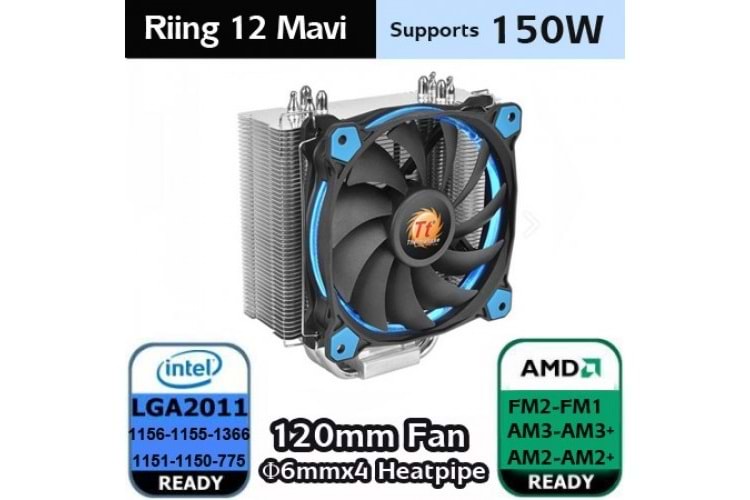 THERMALTAKE RIING SILENT CL-P022-AL12BU-A A4-1200P HAVA SOĞUTMALI İŞLEMCİ FANI