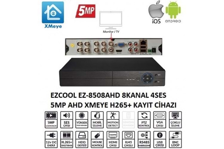 EZCOOL 8kanal EZ-8508AHD 5MP ANALOG KAYIT CİHAZI