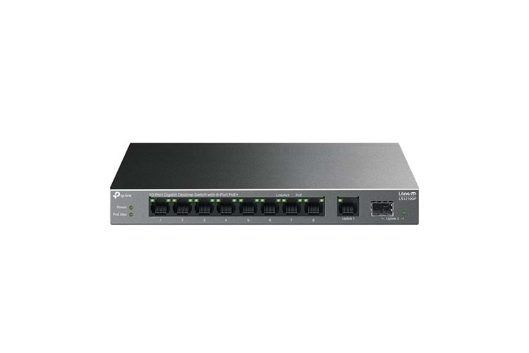 TP-LINK 10port LS1210GP GIGABIT 61W 8port PoE Yönetilemez Switch
