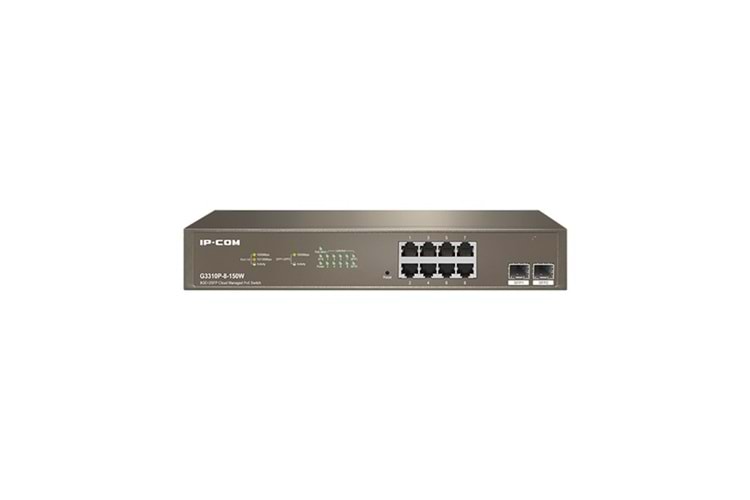 IP-COM 8port IP-G3310P-8-150W GIGABIT 2-SFP 150W Full PoE Yönetilebilir Rack Mount Switch