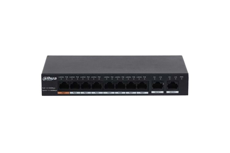 DAHUA 8port PFS3010-8GT-96 Gigabit 2-Uplink 90w Full PoE Yönetilemez Switch
