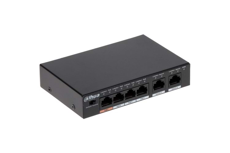 DAHUA 6port 60w 4port PoE PFS3006-4ET-60-V2 10/100 2X-UPLINK Yönetilemez Switch