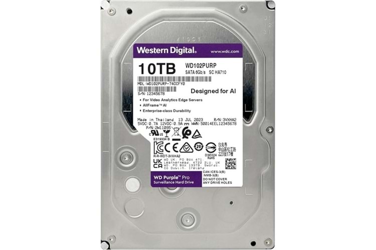 WD 10TB PURPLE PRO WD102PURP 512MB 7200RPM SATA-3 GÜVENLİK DİSKİ