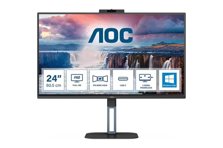 AOC 23.8” IPS 24V5CW/BK 1MS 75HZ HDM-DP WEB KAMERALI PIVOT MONİTÖR