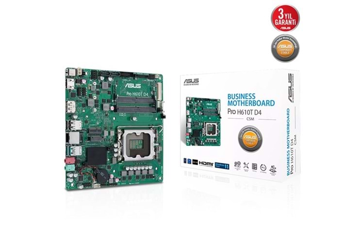 ASUS PRO H610T D4-CSM DDR4 HDMI-DP PCIE 4.0 1700P MITX KURUMSAL ANAKART