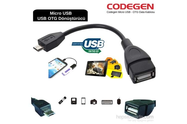 Codegen Micro USB 2.0 Tablet ve Akıllı Telefon USB Dönüştürücü Çevirici OTG Kablo