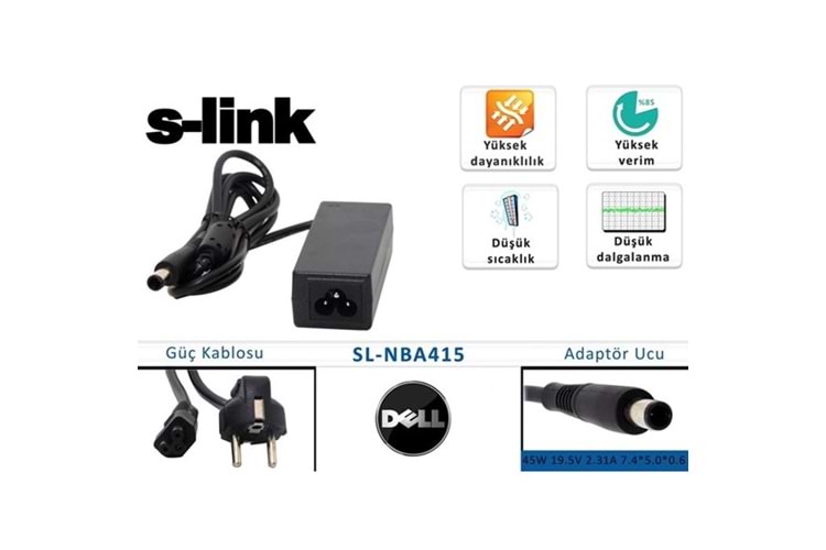 S-link SL-NBA415 45W 19.5V 2.31A 7.4*5.0*0.6 Dell Notebook Standart Adaptör