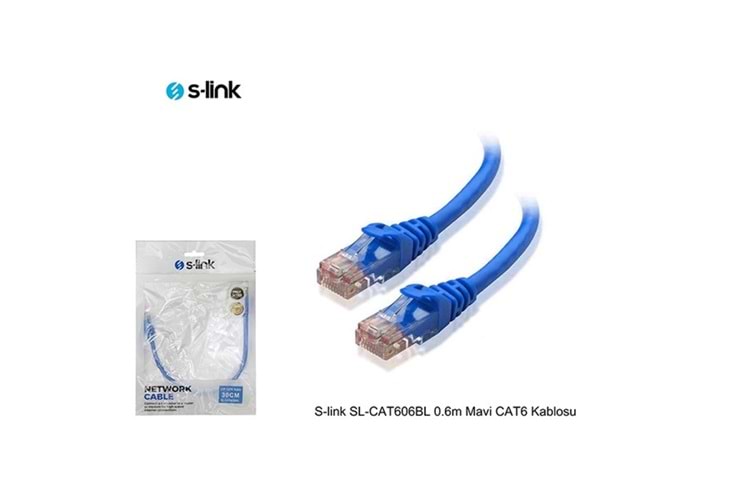 S-link SL-CAT606BL 0.6m Mavi CAT6 Patch Kablo