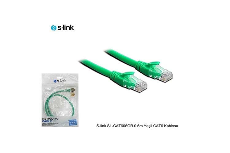 S-link SL-CAT606GR 0.6m Yeşil CAT6 Patch Kablosu