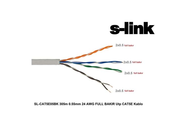 S-link SL-CAT5E05BK 305m 0.5mm 24 AWG Full Bakır UTP CAT5E Kablo
