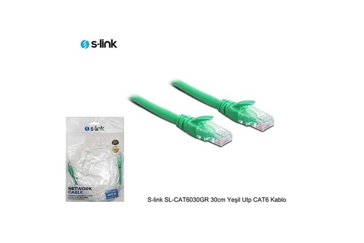 S-link SL-CAT6030GR 30cm Yeşil Utp CAT6 Patch Kablo