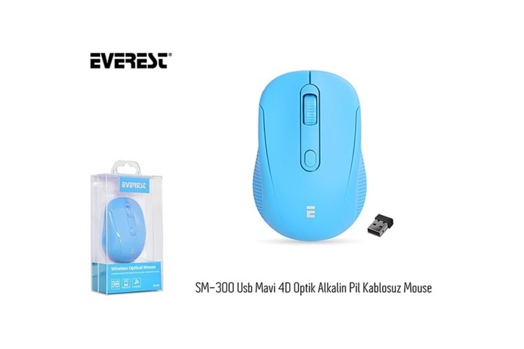EVEREST SM-300 Usb Mavi 4D Optik Alkalin Pil Kablosuz Mouse