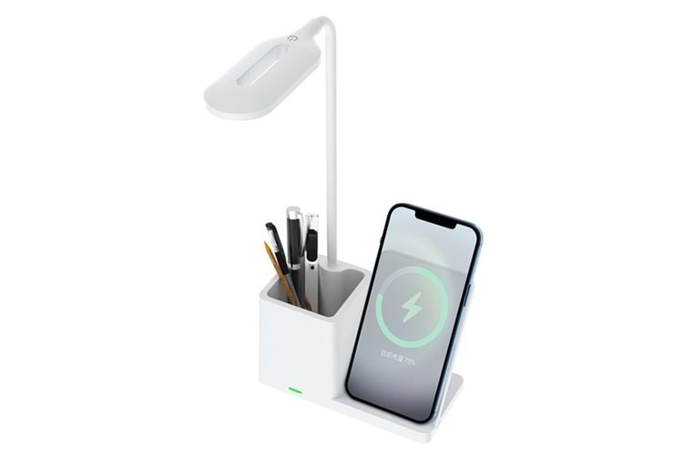 S-LINK SL-M9054 Beyaz TypeC 15W Kablosuz Şarj Cihazı Kalemlikli Masa Lambası