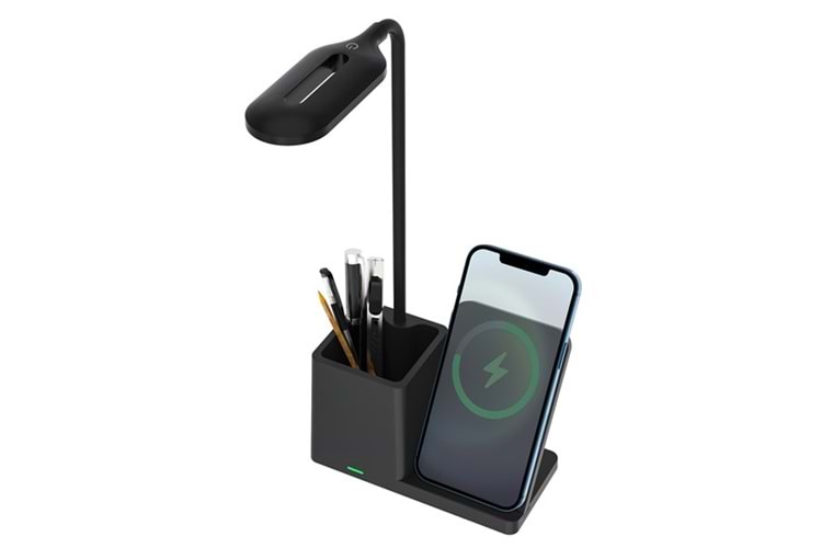 S-LINK SL-M9054 Siyah TypeC 15W Kablosuz Şarj Cihazı Kalemlikli Masa Lambası