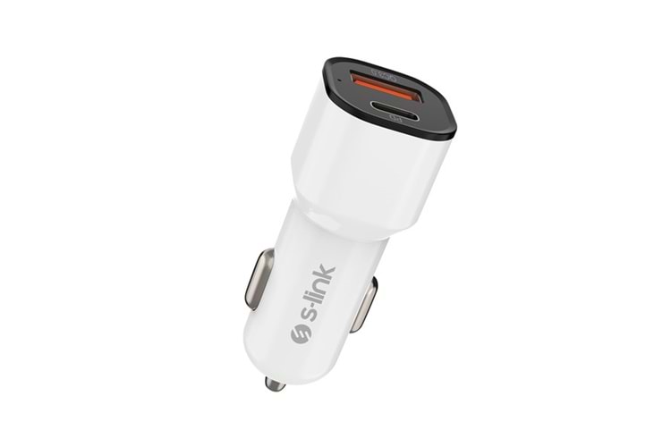 S-LINK SL-EC38PD TypeC to TypeC Kablolu 38W PD + USB QC3.0 Beyaz Araç Şarj Cihazı