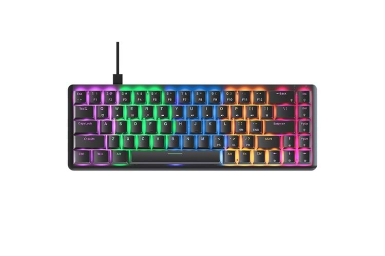 Rampage REBEL Siyah Low Profile BLUE SWITCH Mekanik Gaming Oyuncu Klavye US Layout Rainbow