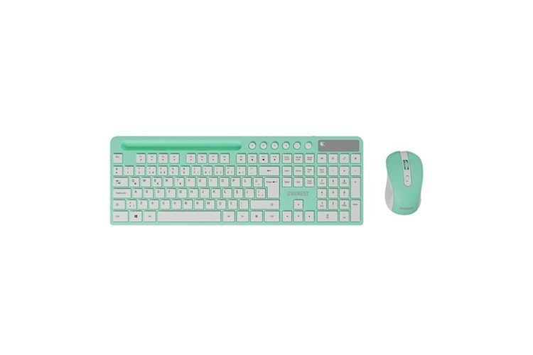 EVEREST KM-730 Yeşil/Beyaz Kablosuz Q Multimedia Klavye + Mouse Set