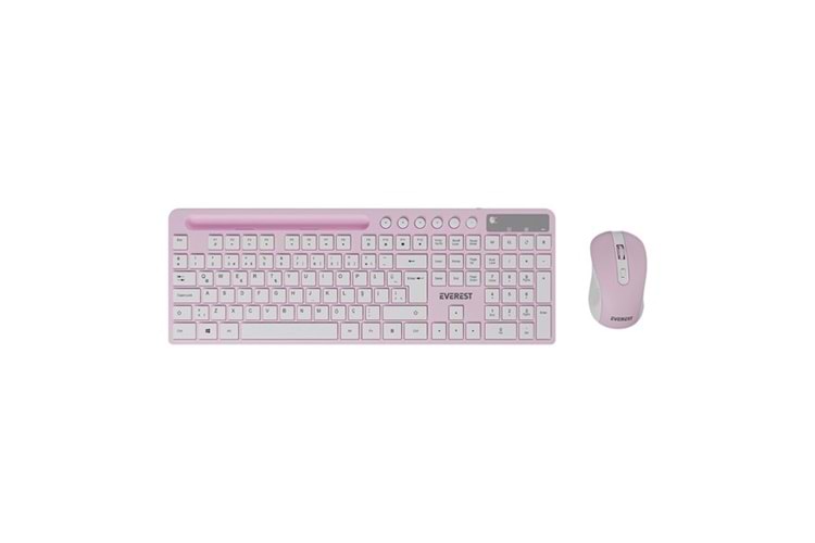 Everest KM-730 Pembe/Beyaz Kablosuz Q Multimedia Klavye + Mouse Set