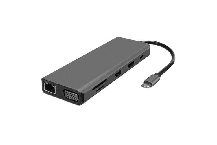 Hytech HY-USBC32 4K*2K Ultra HD Gri Metal 5x USB2.0/USB3.0 100M RJ45 PD, TypeC Data, SD/TF Kart Okuyucu Type C Adaptör