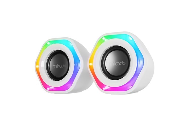 MIKADO MD-176 2.0 3W*2 Beyaz RGB Aydınlatmalı USB + 3.5mm USB 5V Speaker Hoparlör