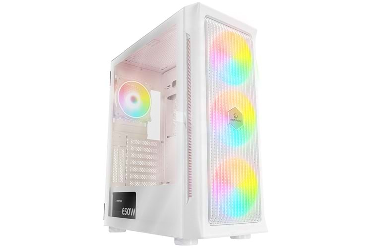 RAMPAGE 650W 80+ PROLIX MESH 4-RGB FANLI GAMING MID-TOWER PC KASASI BEYAZ