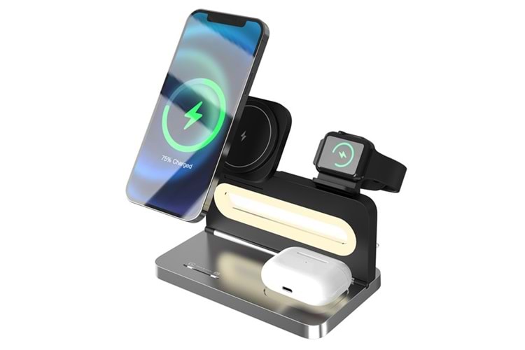 S-LINK SW-CWF120 Telefon Kulaklık Akıllı Saat 15W 3 'in 1 Magsafe Siyah Kablosuz Şarj Cihazı